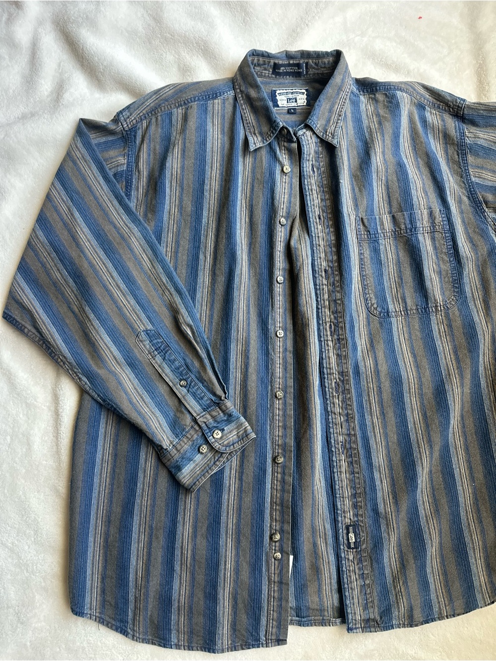 Vintage Men's LEE Blue Striped Button Down Long Sleeve Size L 100% Cotton
